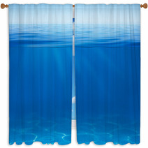 Sea Or Ocean Water Surface With Underwater Split By Waterline Window Curtains 57475976