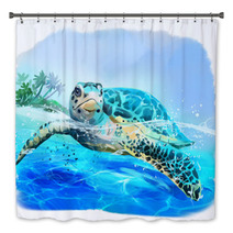 Sea Turtle Floats Watercolor Drawing Bath Decor 223568590
