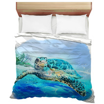 Sea Turtle Floats Watercolor Drawing Bedding 223568590