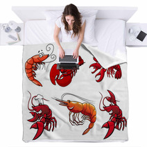 Seafood Characters Of Shrimp, Prawns And Lobsters Blankets 71116137