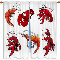 Seafood Characters Of Shrimp, Prawns And Lobsters Window Curtains 71116137