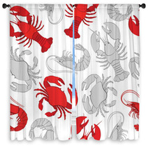 Seafood. Lobster, Crab And Prawn Window Curtains 80477598