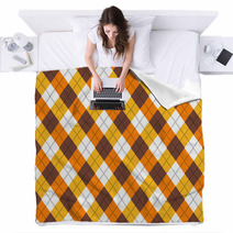 Seamless Autumn Argyle Repeating Pattern Blankets 71140839