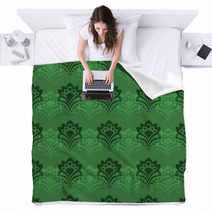 Seamless Background - Emerald Flowers Blankets 41843826