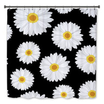 Seamless Background With Daisy Flowers On Black. Vector. Bath Decor 50065039