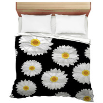 Seamless Background With Daisy Flowers On Black. Vector. Bedding 50065039