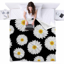 Seamless Background With Daisy Flowers On Black. Vector. Blankets 50065039