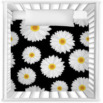 Seamless Background With Daisy Flowers On Black. Vector. Nursery Decor 50065039