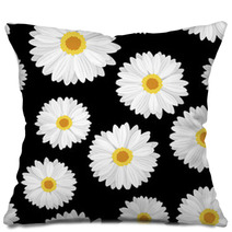 Seamless Background With Daisy Flowers On Black. Vector. Pillows 50065039