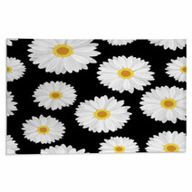 Seamless Background With Daisy Flowers On Black. Vector. Rugs 50065039
