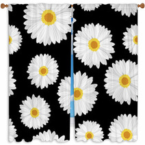 Seamless Background With Daisy Flowers On Black. Vector. Window Curtains 50065039