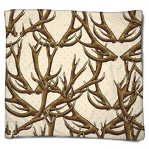 Seamless Background With Deer Antlers Blankets 61968909