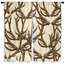 Seamless Background With Deer Antlers Window Curtains 61968909