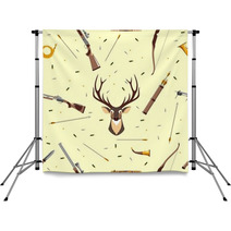 Seamless Background With Deer Head Hunting Equipment And Weapon Backdrops 71807714