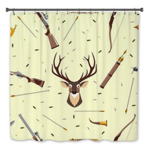 Seamless Background With Deer Head Hunting Equipment And Weapon Bath Decor 71807714