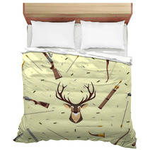 Seamless Background With Deer Head Hunting Equipment And Weapon Bedding 71807714