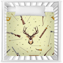 Seamless Background With Deer Head Hunting Equipment And Weapon Nursery Decor 71807714