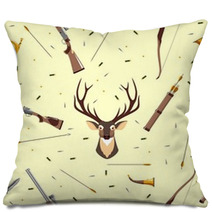 Seamless Background With Deer Head Hunting Equipment And Weapon Pillows 71807714