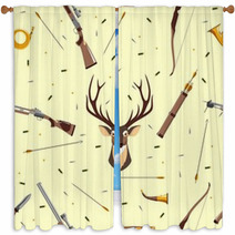 Seamless Background With Deer Head Hunting Equipment And Weapon Window Curtains 71807714