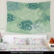 Seamless Background With Fish Wall Art 53281551