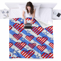 Seamless Background With Hearts And Stars In The Blue Bar Blankets 52413312