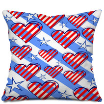 Seamless Background With Hearts And Stars In The Blue Bar Pillows 52413312