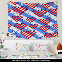 Seamless Background With Hearts And Stars In The Blue Bar Wall Art 52413312