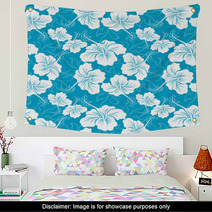 Seamless Background With Hibiscus Flower Hawaiian Patterns Wall Art 46928242