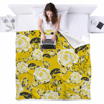 Seamless Background With Roses And Butterflies Blankets 60753513