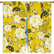 Seamless Background With Roses And Butterflies Window Curtains 60753513