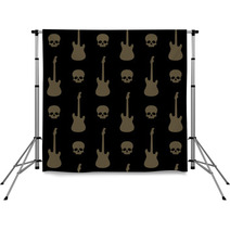 Seamless Background With Skulls And Guitars Backdrops 56023242