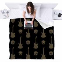 Seamless Background With Skulls And Guitars Blankets 56023242