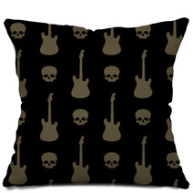 Seamless Background With Skulls And Guitars Pillows 56023242