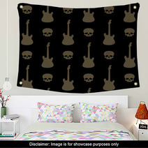 Seamless Background With Skulls And Guitars Wall Art 56023242