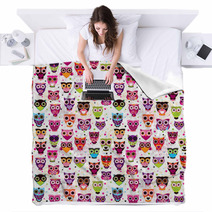 Seamless Colourfull Owl Pattern For Kids In Vector Blankets 43172385