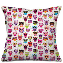 Seamless Colourfull Owl Pattern For Kids In Vector Pillows 43172385