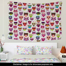 Seamless Colourfull Owl Pattern For Kids In Vector Wall Art 43172385
