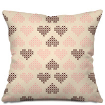 Seamless Cross Stitched Hearts Valentine Retro Patterns. Pillows 60043198