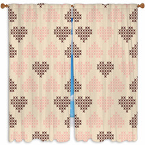 Seamless Cross Stitched Hearts Valentine Retro Patterns. Window Curtains 60043198
