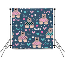 Seamless Cute And Happy Bear Teddy Pattern Vector Illustration Backdrops 63147590