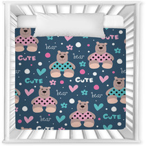 Seamless Cute And Happy Bear Teddy Pattern Vector Illustration Nursery Decor 63147590