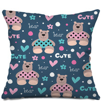Seamless Cute And Happy Bear Teddy Pattern Vector Illustration Pillows 63147590