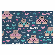 Seamless Cute And Happy Bear Teddy Pattern Vector Illustration Rugs 63147590