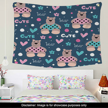 Seamless Cute And Happy Bear Teddy Pattern Vector Illustration Wall Art 63147590