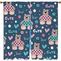 Seamless Cute And Happy Bear Teddy Pattern Vector Illustration Window Curtains 63147590
