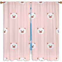 Seamless Cute Piggy Pattern Window Curtains 90278186