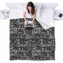 Seamless Doodle Space Pattern Blankets 65578799