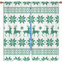 Seamless Dots Pattern Norwegian Style Green/White Window Curtains 45515392