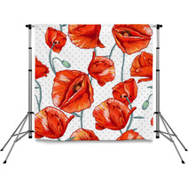 Seamless Floral Background With Red Poppy Backdrops 66605798