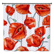 Seamless Floral Background With Red Poppy Bath Decor 66605798